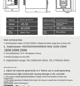 US-52 220V một pha <span class=keywords><strong>AC</strong></span> điều khiển tốc độ động cơ 6-250W điện tử kho - Product Image 6