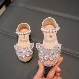 Sandalias de Princesa para Niñas, Primavera/Verano 2026, Cierre de Velcro en el Tobillo, Punta Cerrada, Estilo Coreano, con Pedrería, Suela Suave - Product Image 1