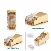Connecteur RJ45 Cat6 blindé, coque dorée en deux parties avec contacts plaqués or en bronze phosphoreux
