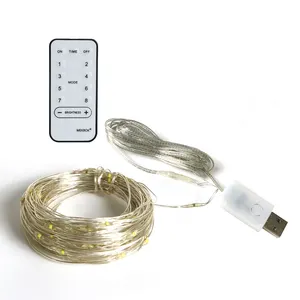 Uzaktan kumanda USB aile parti dekorasyon için 10 metre gümüş tel dize ışıkları