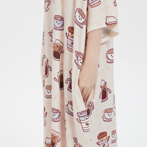 <span class=keywords><strong>Pyjama</strong></span> en molleton à imprimé animal pour <span class=keywords><strong>femme</strong></span>, fabriqué en Chine, surdimensionné, manches courtes, léger, respirant, thermique, vêtements de nuit d'été en bambou - Product Image 6