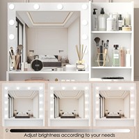 Meja Rias Modern Nordik untuk Kamar Tidur, Meja Makeup Rumah dengan Cermin LED Geser, Panel Kayu, Cocok untuk Apartemen
