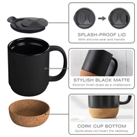 Tasse en Céramique Créative Personnalisable avec Logo, 350ml (12oz) pour Lait, Café, Thé – Idéale pour Bureau, Maison, Cadeau – Base en Liège et Couvercle Coulissant
