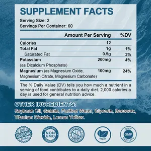 OEM 120 buah ekstrak standar Magnesium dan kalium Softgel kapsul keseimbangan tekanan darah suplemen diet untuk pria wanita