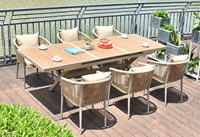 Table à manger pliante de luxe moderne en bois de Dubaï, 8 places, extensible et réglable, mobilier d'extérieur en aluminium pour usage hôtelier