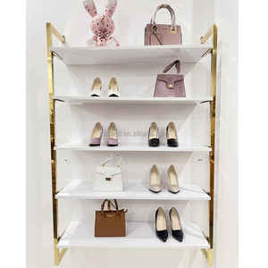 Meubles de <span class=keywords><strong>magasin</strong></span> de chaussures de luxe, présentoir mural en acier inoxydable doré pour chaussures, 4/5 niveaux, support pour sacs à main pour <span class=keywords><strong>magasin</strong></span> de détail - Product Image 5