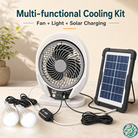 Kit de ventilateur solaire multifonctionnel avec ampoules LED, ensemble de ventilateurs solaires portables pour l'extérieur, alimentés par l'énergie solaire
