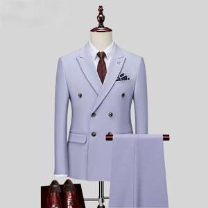 Costume d'affaires rayé à double boutonnage pour hommes haut de gamme <span class=keywords><strong>Blazer</strong></span> imprimé avec tissu peigné sur le devant ensembles de garçons d'honneur de grande <span class=keywords><strong>taille</strong></span> - Product Image 2