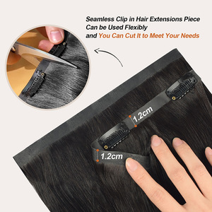 Extensiones de Cabello Humano con Clip, Textura Yaki, 7 Piezas, 120g, Doble Trama, Color Negro Natural, Cabello Remy - Product Image 1