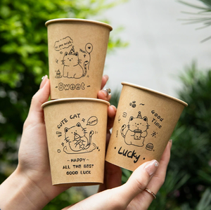 Ins style thick kraft paper <b>disposable</b> paper cup home use heat-resistant cartoon cat pattern cup commercial use for serving cup - Product Image 1