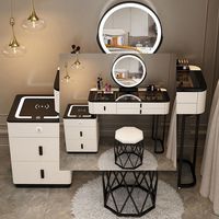 Meuble intelligent moderne et simple, coiffeuse multifonctionnelle de princesse avec miroir, chaise et armoire latérale en bois massif pour chambre à coucher