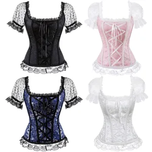 Vrouw Vintage Gothic Victoriaanse Blouse Lolita Elastische Zwart Wit Top Steampunk 6XL Plus Size Vrouwen Kleding Zomer Shirt