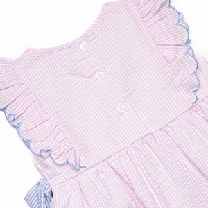 Vêtements pour bébé fille en gros, robe à nouer sur le côté en tissu à carreaux rose, robe décontractée brodée pour <span class=keywords><strong>petite</strong></span> fille - Product Image 4