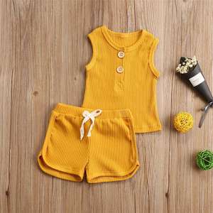 4345 Summer Toddler <strong>Kids</strong> Ribbed Clothing Outfits 2PCS Children's <strong>Cotton</strong> Sleeveless Top+<strong>Shorts</strong> Baby Girls boys Clothes Cute Set - Product Image 4