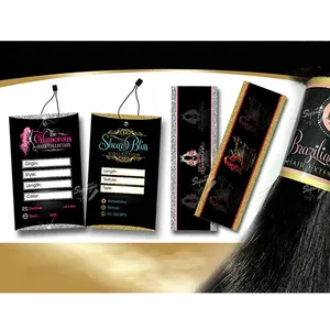 Stampa personalizzata il tuo logo colori parrucche in vinile estensione fasci di capelli umani avvolge e appendere etichetta adesiva per imballaggio