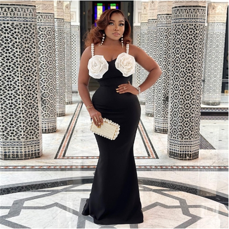 Women's Pearl-embellished Halter Backless Floor-length Dress