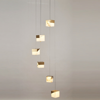 Moderne carré 6 ampoules lustre LED lampe en pierre pour étoiles salon chambre albâtre suspension suspension lampe