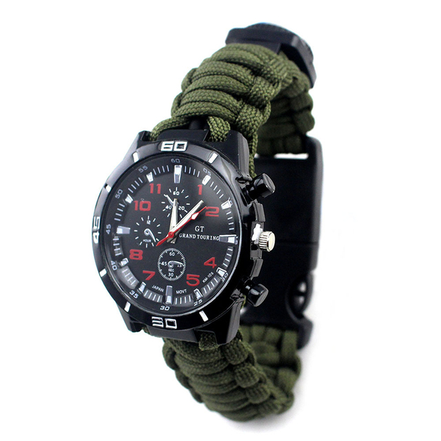 First Aid Men 550 Paracord Survival Watches, Wholesale Outdoor Hiking Shopping Compass Watch