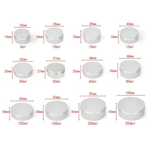 5ml 10ml 20ml 30ml 50ml 60ml 80ml 100ml 150ml 200ml Round Aluminum Cosmetic Tin Container <strong>Metal</strong> Aluminum Jar - Product Image 3
