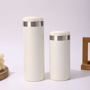 New Flip Lid Straight Cup Solid Color 304 Stainless Steel Insulated Large Capacity Double Wall Vacuum <b>Coffee</b> Cup - Product Image 2