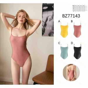 Costume da bagno intero da donna taglie forti con scollo a V, arricciato, controllo pancia, senza schienale, per l'estate, all'ingrosso, nuovo BZ77143 - Product Image 1