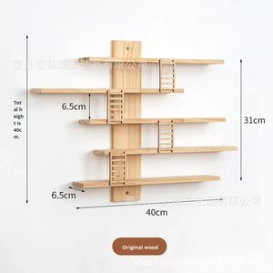 <b>Wall</b>-<b>mounted</b> solid wood <b>shelf</b>, modern minimalist style, suitable for storing dolls, figurines, and blind boxes. - Product Image 4