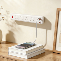 Multiprise UK 13A à 4 prises avec interrupteur principal marche/arrêt, rallonge de charge rapide 3 ports Type-C + 1 port USB-A, certifiée CE VDE