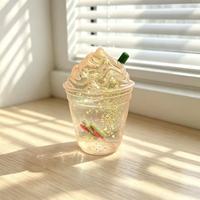Jouet anti-stress de haute qualité en forme de grande tasse de thé au lait, de tasse à café ou de tasse à maltose, avec paillettes et motif fraise, type squishy à presser