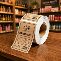 Étiquettes autocollantes personnalisées en vinyle imperméable pour café (rouleau d'étiquettes) pour l'emballage alimentaire