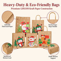 Ensemble de sacs cadeaux en papier kraft imprimés avec des motifs de pinguins, de bonhommes de neige et de rennes de Noël, avec des poignées en corde torsadée