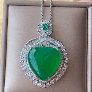High Quality Jewelry Eco-friendly <b>Copper</b> Heart Shape Jadeite Lucky Pendant Necklace for Women Birthday Gift & Daily Wear - Product Image 3