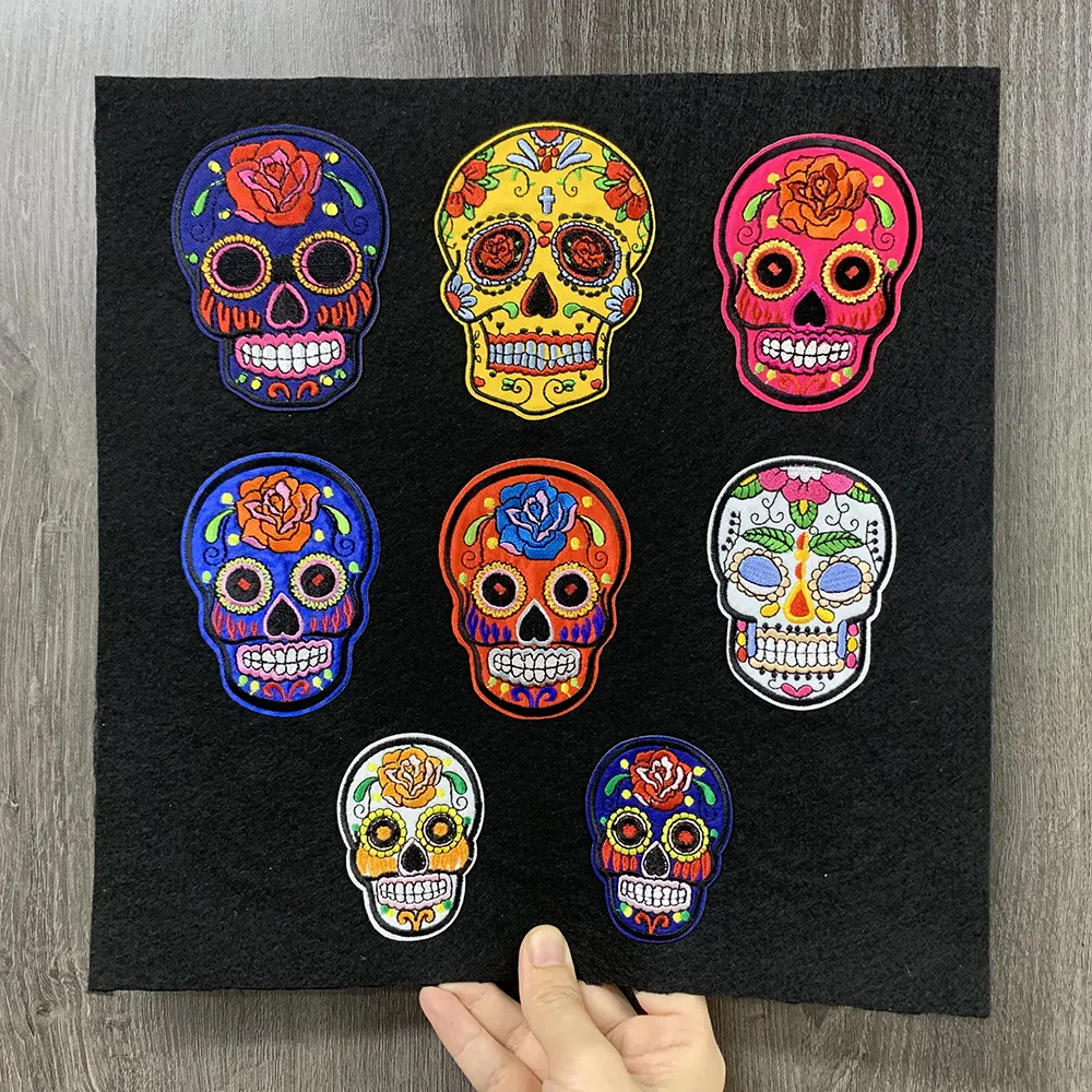 Parches de calavera de flor de Rosa de azúcar, plancha de tela bordada con calor, estilo de México, para chaqueta y zapato, novedad