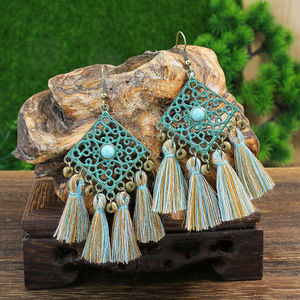 Ensemble de bijoux bohèmes en alliage, collier à pampilles et boucles d'oreilles, ensembles de bijoux de fête pour femmes, plaqué bronze antique - Product Image 3
