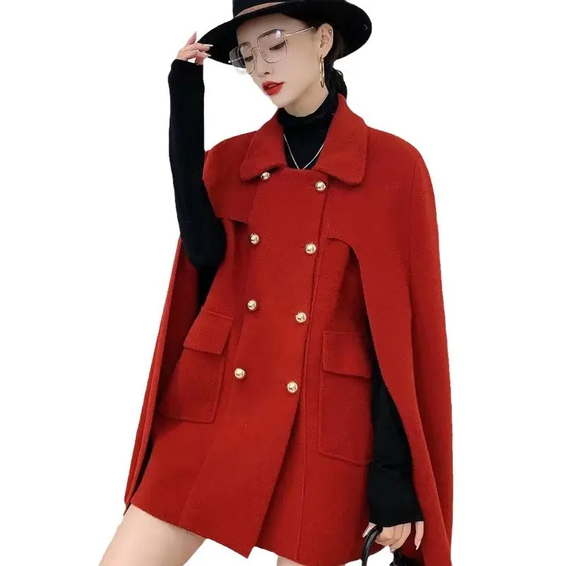 SM1042 사용자 정의 로고 중간 길이 한국어 버전 울 라펠 얇은 겨울 코트 단색 슬림 여성 모직 코트 여성용