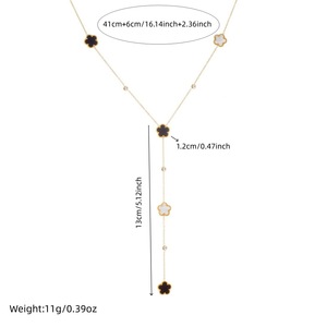 Fashion Pendant Necklace Gold Plated Black Flower Y Shape Long Chain Daily Wear - Product Image 5