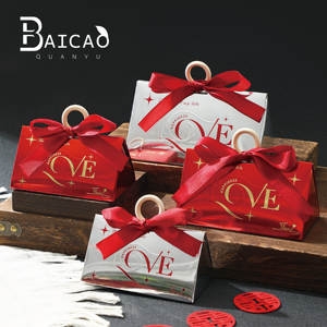 Cajas de recuerdo de boda con tarjeta dorada de nuevo estilo: cajas de dulces de mano plateadas de gama alta, Cajas de Regalo de devolución de recepción de boda - Product Image 1