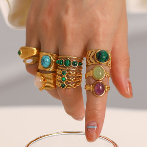 Anillo de Piedras Preciosas Chapado en Oro Vintage Europeo Americano, Joyería para Mujer, Forma Geométrica de Estrella de Ocho Puntas, Anillos de Moda para Regalo - Product Image 3