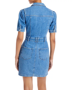 Robe chemise d'été décontractée à manches courtes <span class=keywords><strong>en</strong></span> <span class=keywords><strong>jean</strong></span> Mini robe <span class=keywords><strong>en</strong></span> <span class=keywords><strong>jean</strong></span> pour femmes avec bandeau à la taille et col pointu sur le devant - Product Image 3
