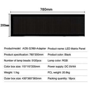 Panneau matriciel LED étanche IP65 5V, télécommande par application, motif RGB, animation de texte, défilement, panneau d'affichage, 30,71 * 7,87 pouces, connexion USB - Product Image 6