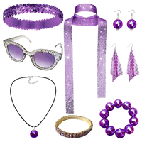 Ensemble d'accessoires disco des années 70 : Bandeau à sequins, collier, boucles d'oreilles, écharpe scintillante, bracelet, lunettes de soleil – Costume de fête années 70 (8 pièces)