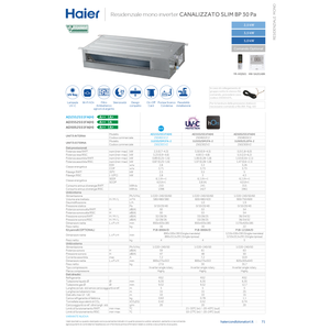 9000 BTU R32เครื่องปรับอากาศแบบมีท่ออ่อนที่ความชุกต่ำ ++ ทำจากรุ่น Haier-canalizzato-AD25S2SS1FA(H) Haier 9000 BTU INV - Product Image 2