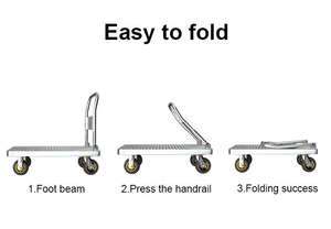 Chariot à main robuste en acier avec 4 roues en TPR de 6 pouces, capacité de charge de 350 kg, poignée pliable - Product Image 3