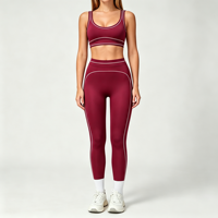 Ensemble de yoga avec logo personnalisé et surpiqûres contrastées, soutien-gorge de sport effet seconde peau, leggings moulants, taille plus, ensemble de vêtements de sport 2 pièces pour femmes