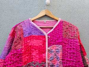 Abrigo Casual de Invierno para Mujer, 100% Algodón con Parches Hechos a Mano, Acolchado, Manga Larga, Estampado Floral, Cierre de Cinturón, Suave y de Secado Rápido - Product Image 3