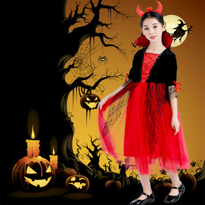 Disfraz de Halloween para niños de Brujas rojas y negras, conjunto de disfraz de actuación con capa de vampiro para niños, vestido de princesa para niñas - Product Image 5