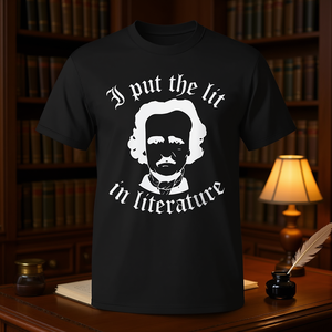 T-shirt I Put The Lit In Literature Poe pour adulte, unisexe, à manches courtes, col rond, imprimé en sérigraphie - Product Image 3