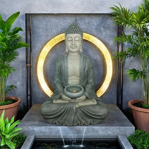 रेसिन बुद्धा वाटरफॉल फाउंटेन/आउटडोर वॉल गार्डन डिकोर प्राकृतिक संगमरमर शैली बड़ा बुधा पानी की सुविधा कृत्रिम शैली - Product Image 4