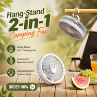 Petit ventilateur de camping électrique portable avec éclairage - Ventilateur alimenté par USB