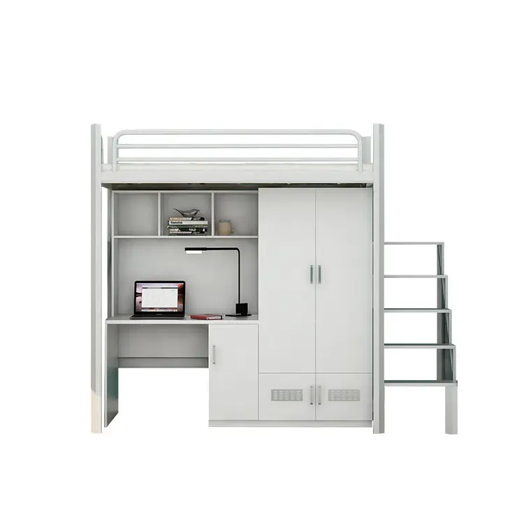 Lit superposé multifonctionnel en métal de style contemporain avec échelle de bureau et rangement pour l'école, le bureau et le dortoir