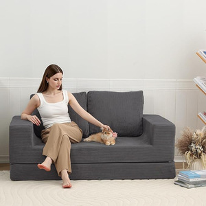 <b>Sofa</b> <b>Bed</b> Foldable <b>Foam</b> Gray Square Convertible Living Room Furniture Customizable - Product Image 1